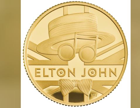 عملة تحتفي بالمغني إلتون جون أصدرتها هيئة سك العملة البريطانية في صورة حصلت عليها رويترز يوم الأحد. صورة لرويترز من هيئة سك العملة الملكية.
